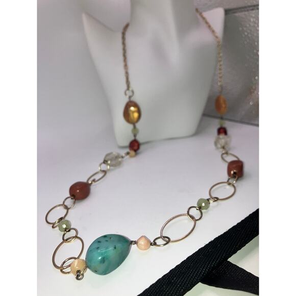 Multicolored Various Size/Shapes Beads Brass Chain 36.5" Necklace! - Picture 2 of 9